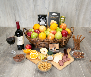 Galore Fruit, Wine and Gourmet Basket from Olander Florist, fresh flower delivery in Chicago