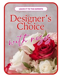 Designer's Choice with Roses in Glass Vase  from Olander Florist, fresh flower delivery in Chicago