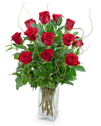 Dozen Red Roses with Willow from Olander Florist, fresh flower delivery in Chicago
