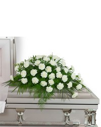 Peaceful in White Casket Spray from Olander Florist, fresh flower delivery in Chicago