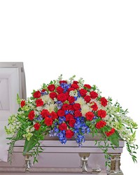 Valiant Honor Casket Spray from Olander Florist, fresh flower delivery in Chicago