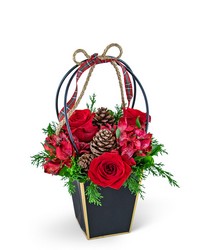Piney Rose Holiday Tote from Olander Florist, fresh flower delivery in Chicago